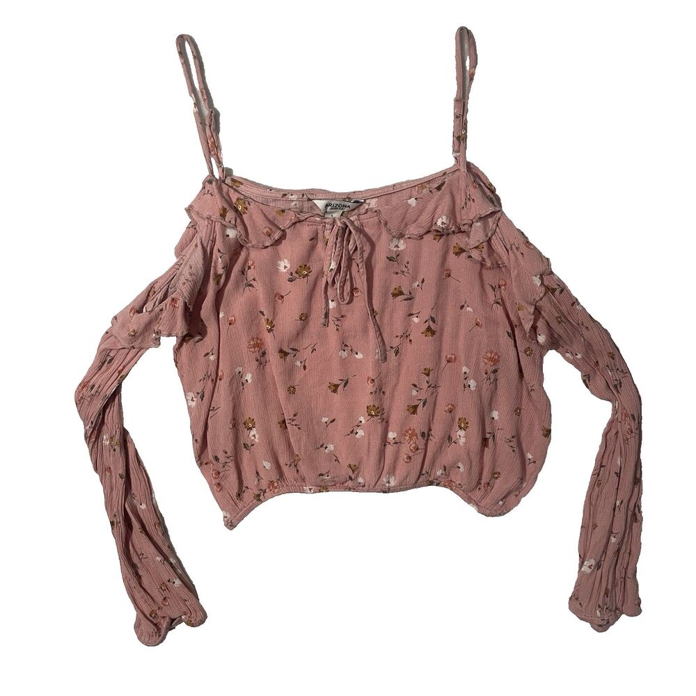 Arizona Jean Co Coquette Pink Floral Cold Shoulder Cropped Long Sleeve Top Large